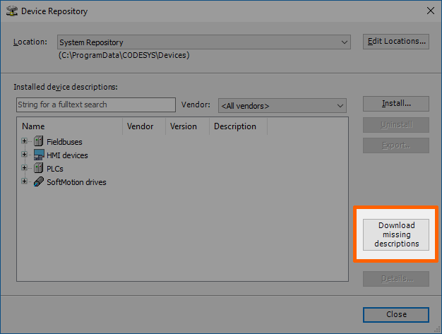 Missing device descriptions
