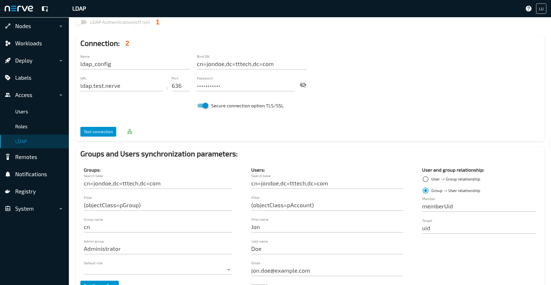 Example LDAP configuration