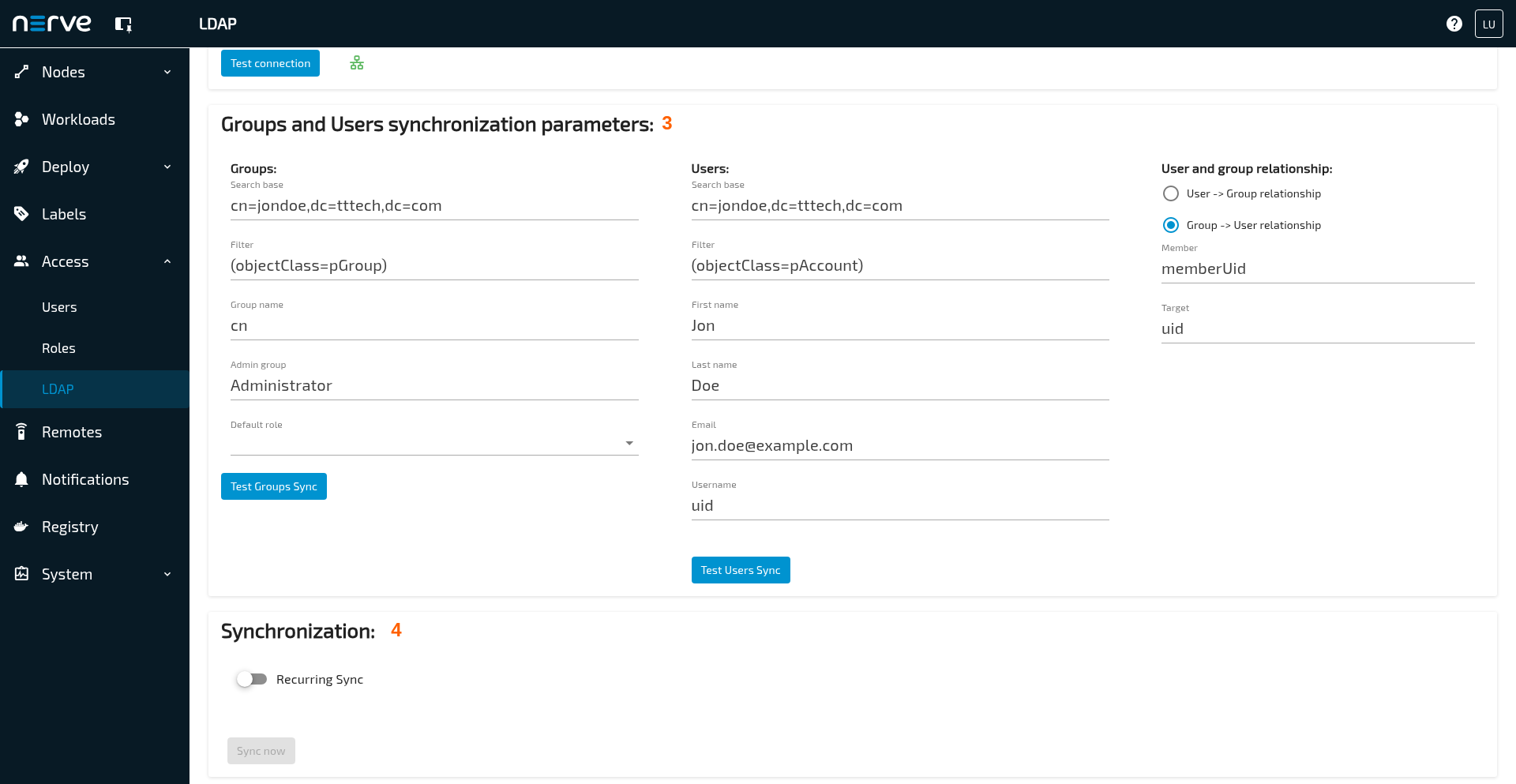 Example LDAP configuration