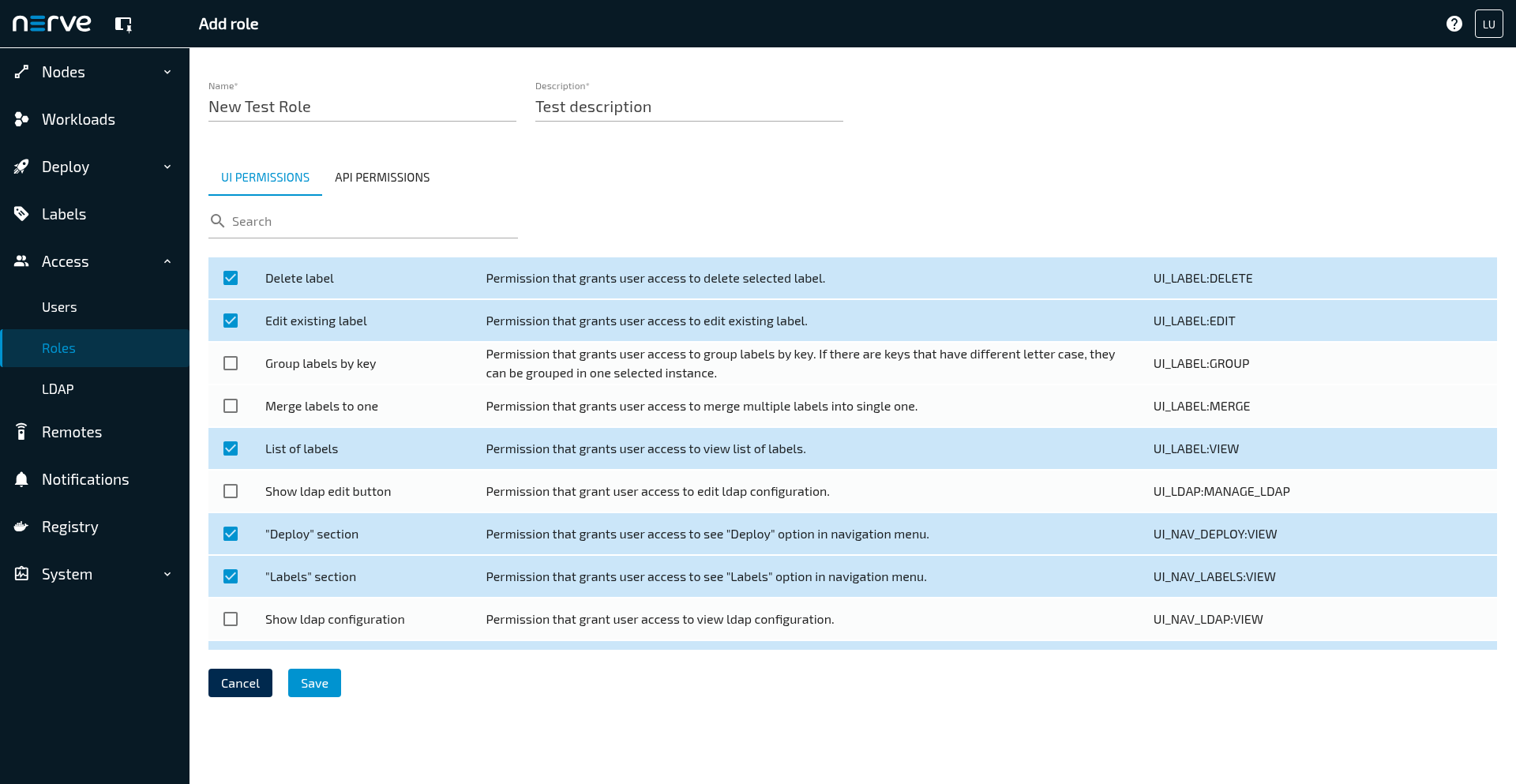 Select UI Permissions