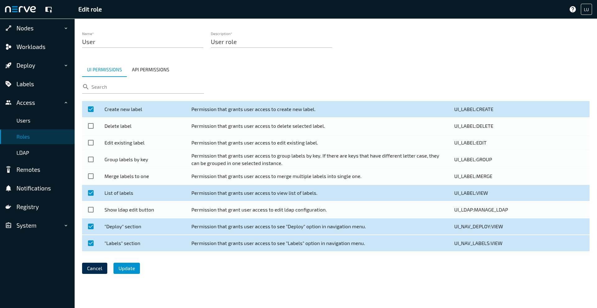 Select UI Permissions